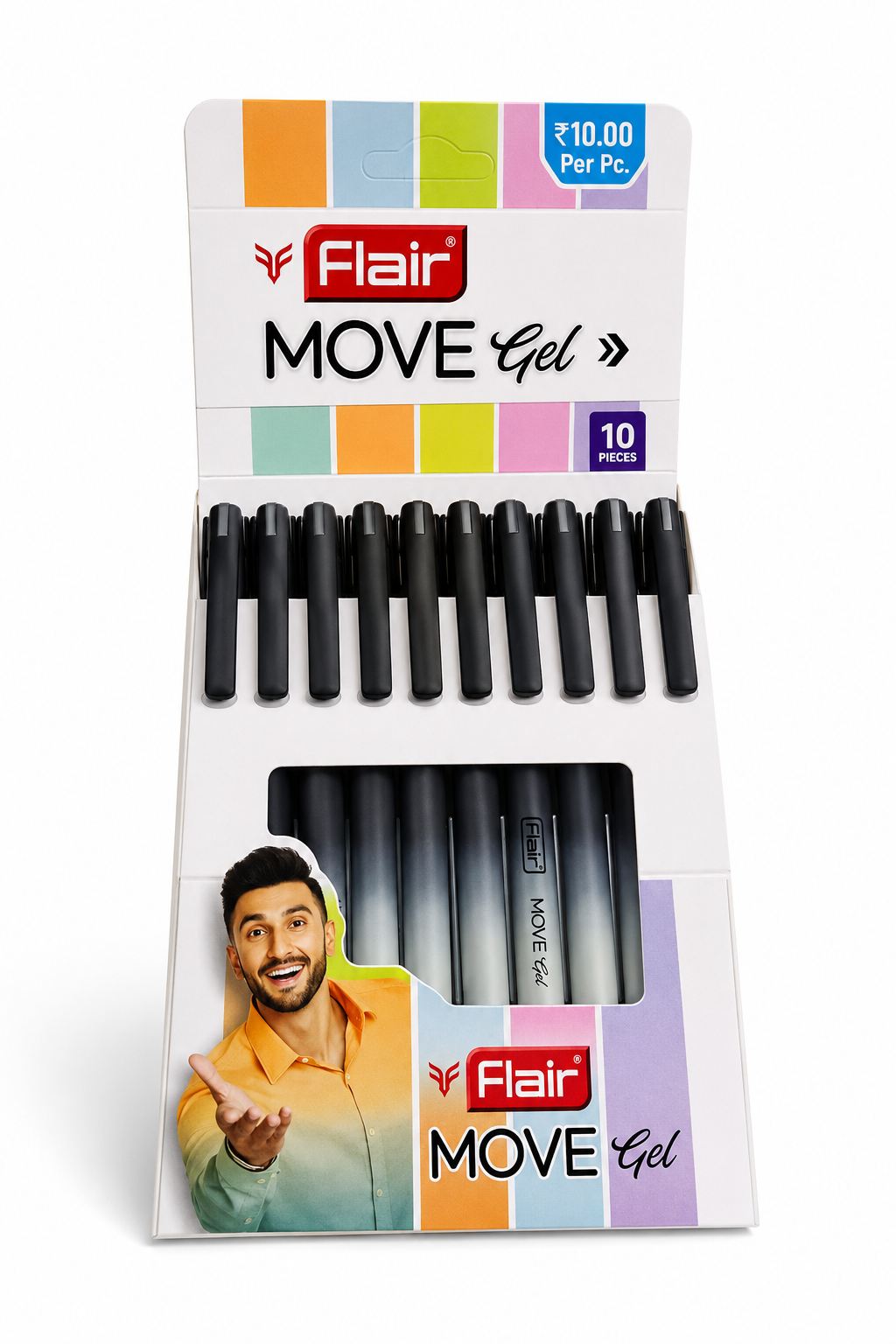 Flair Move Gel Pen – Pack of 10 (Black) | Smooth Gel Writing Experience
