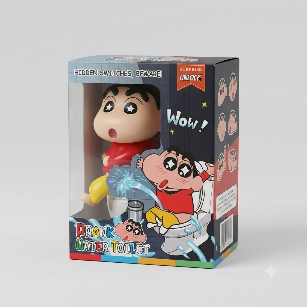 Shin-chan Water Squirt Toilet Prank Box – Fun Hidden Switch Water Spray Toy for Kids & Collectors