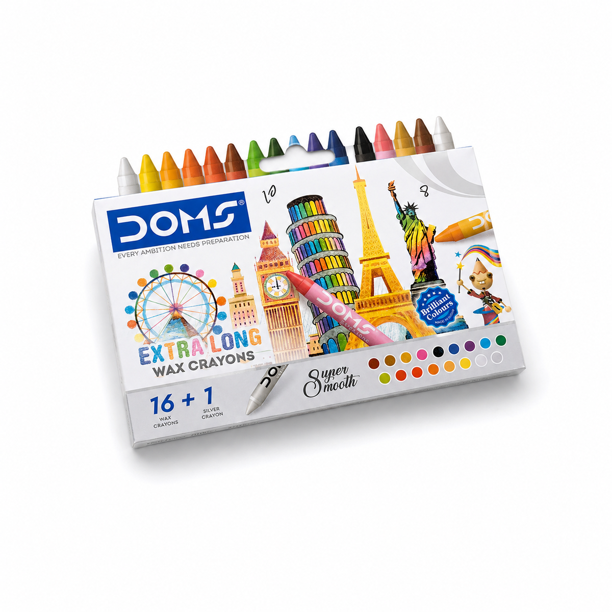 DOMS Extra Long Wax Crayons 17 Shades Colours | Smooth & Bright Colour Crayons