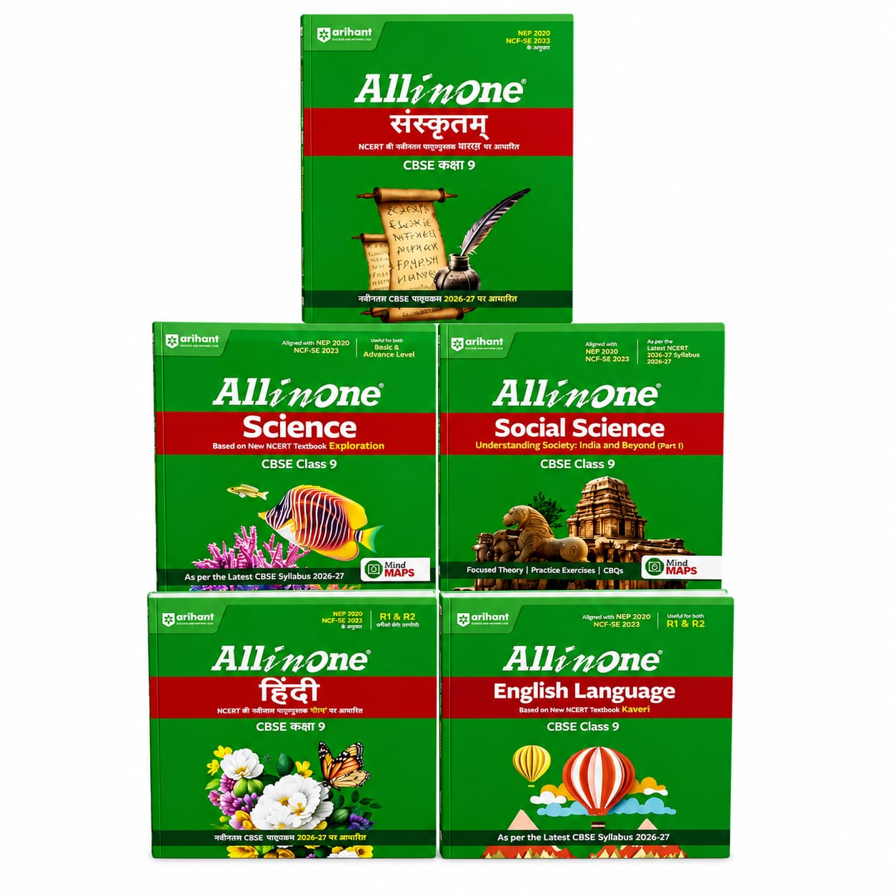 Arihant All in One Hindi (Ganga) + English Language + Science + sanskritam + social science Combo for Class 9th CBSE Exam 2026-27