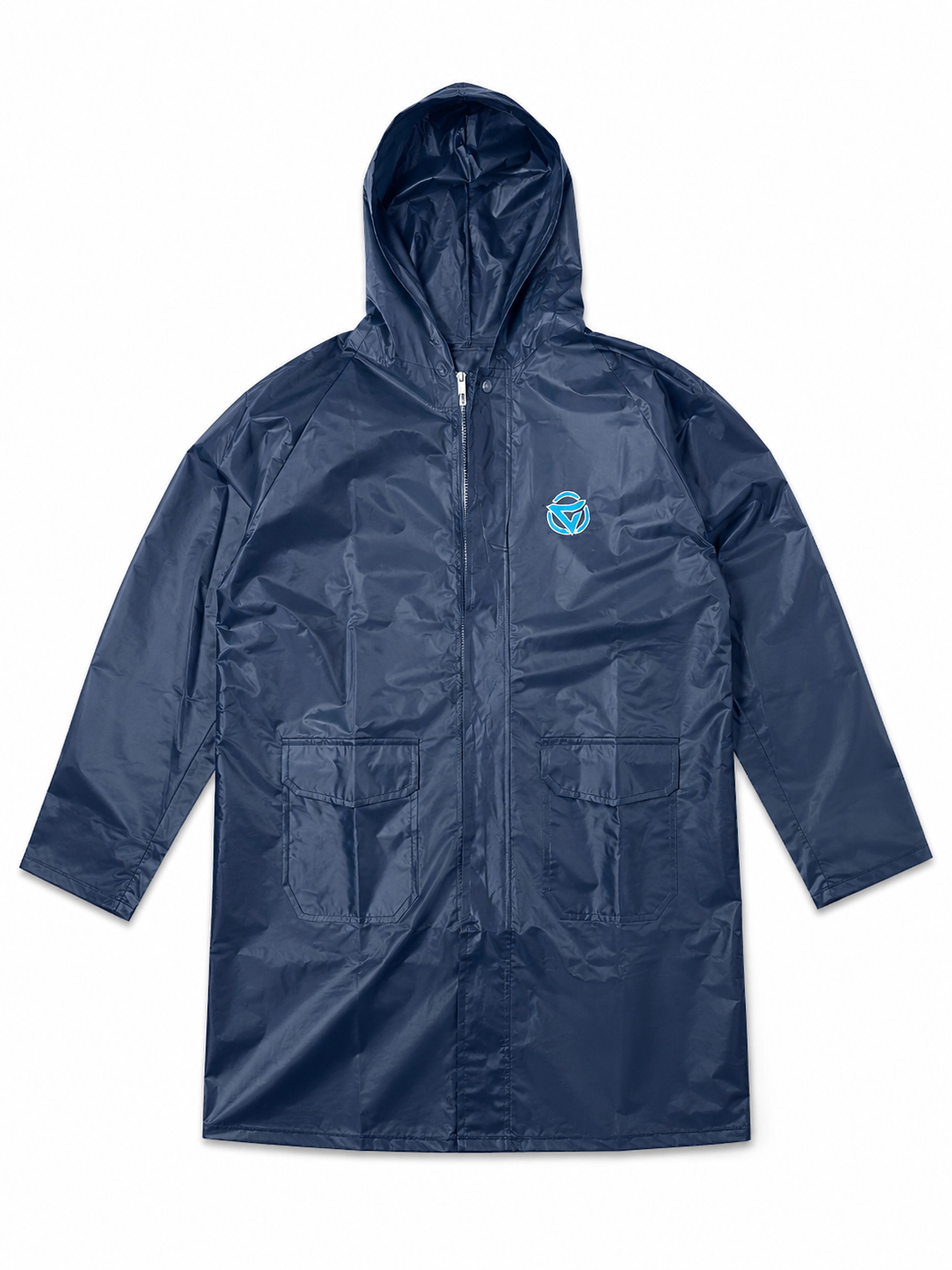 Reusable Waterproof Hooded Raincoat for Men & Women – Lightweight Full-Length Rain Jacket with Zip Closure | Navy Blue