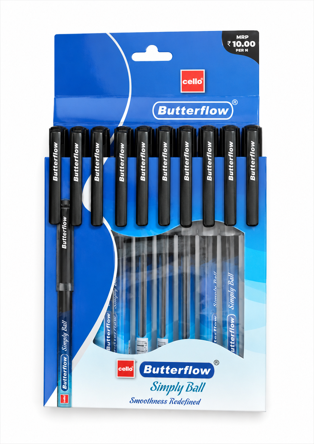 Cello Butterflow Simply Ball Pen 10 Pieces Black | Smooth Writing Ball Pen