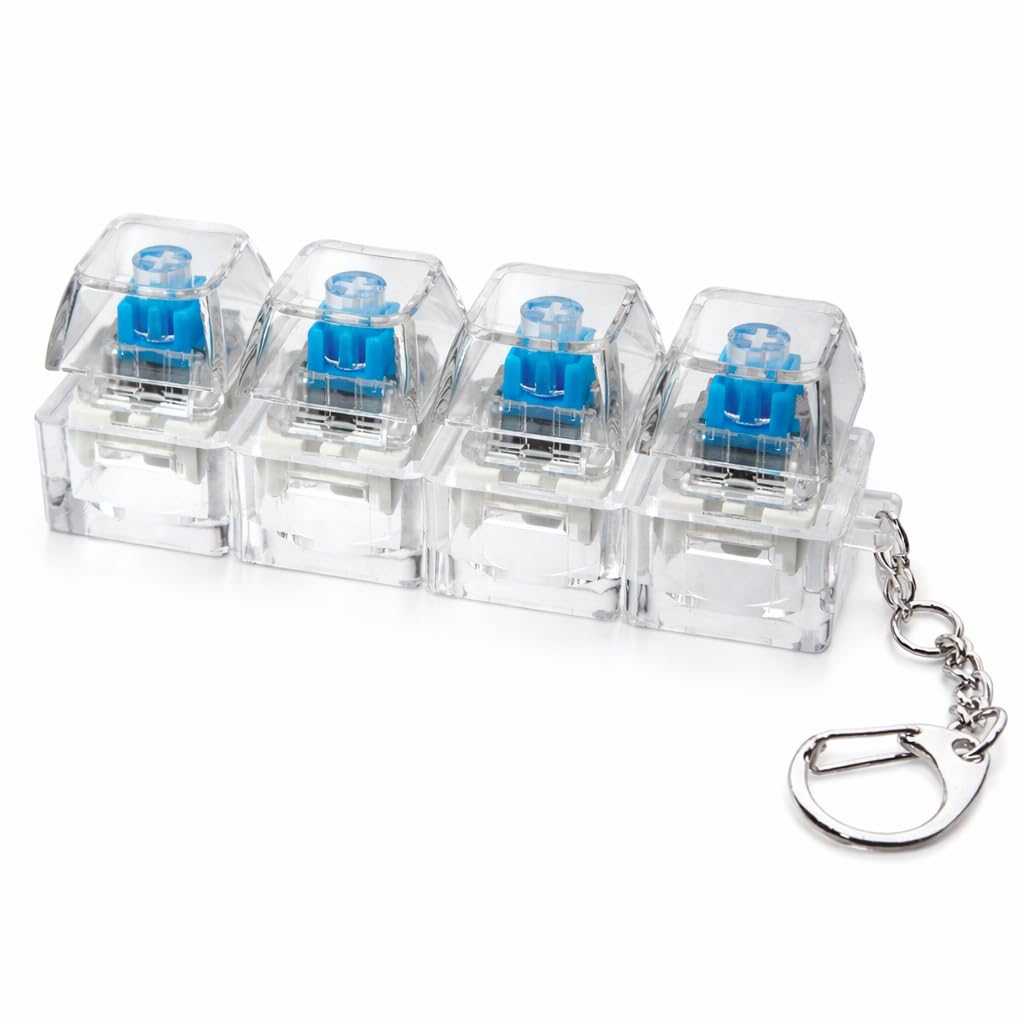 4-Key Mechanical Keyboard Switch Tester Keychain | Transparent Acrylic Housing | Blue Clicky Switches | Portable Keyboard Switch Sampler