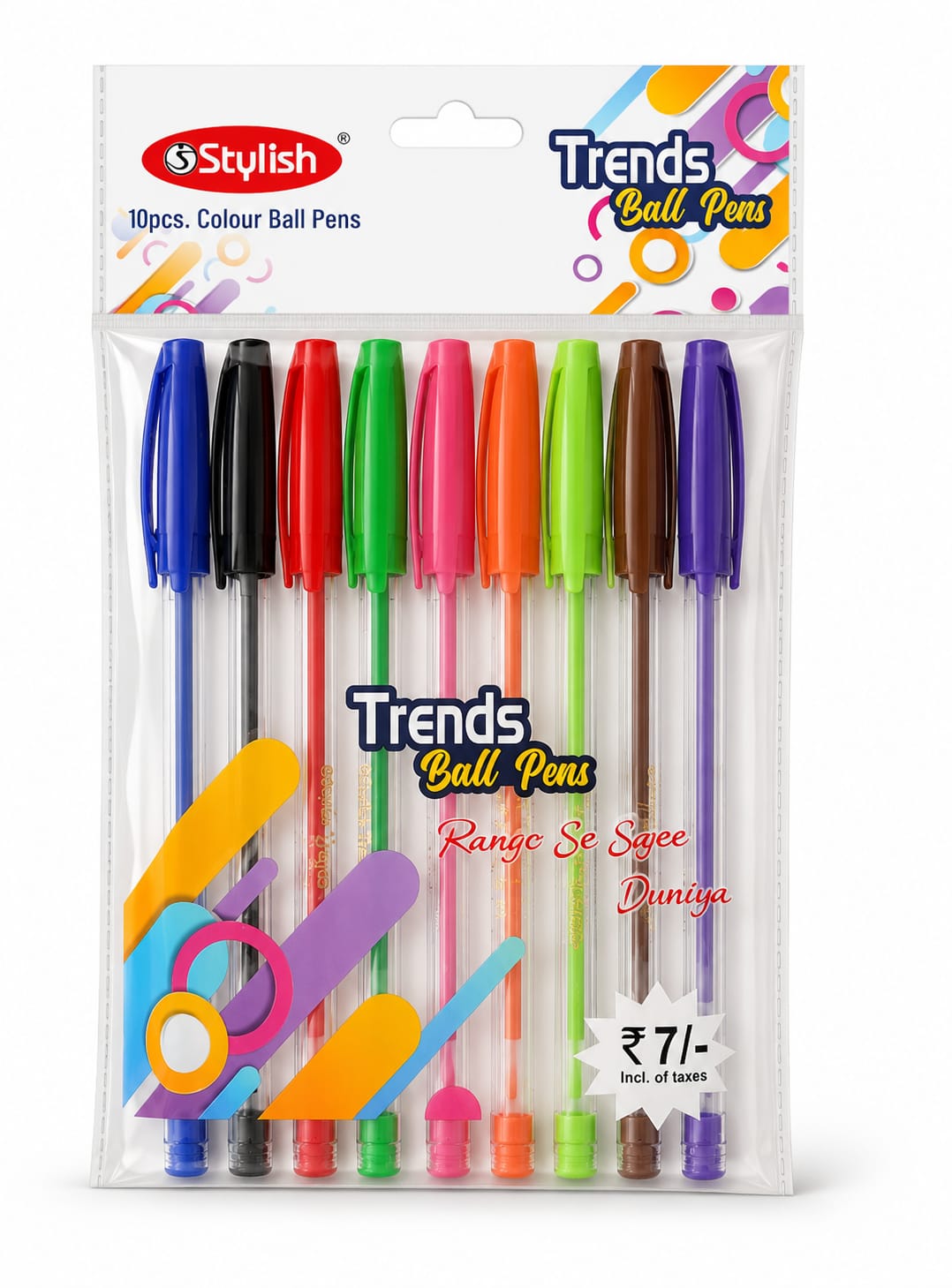 Stylish Trends Colour Ball Pens pack of 10 Multicolor Smooth Writing Ball Pens for School Office & Students