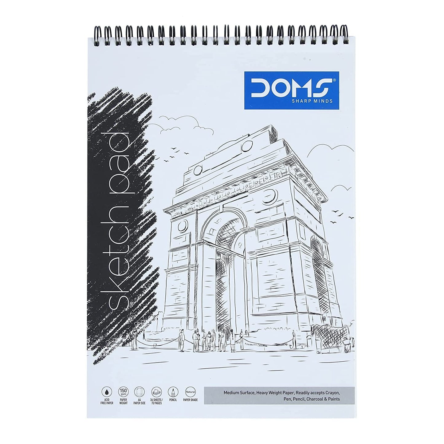 Doms Spiral Sketch Book – A5 Size (21 × 14.8 cm), 72 Pages | Plain Drawing Paper