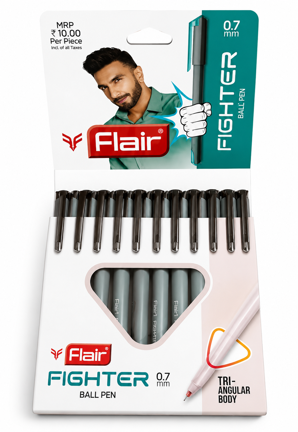 Flair Fighter 0.7mm Black Ball Pen – Pack of 10 Pieces, Smooth Writing