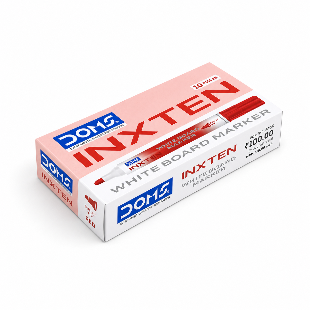 Doms Inxten Whiteboard Marker 10 Piece Red | Bold & Clear Writing Marker