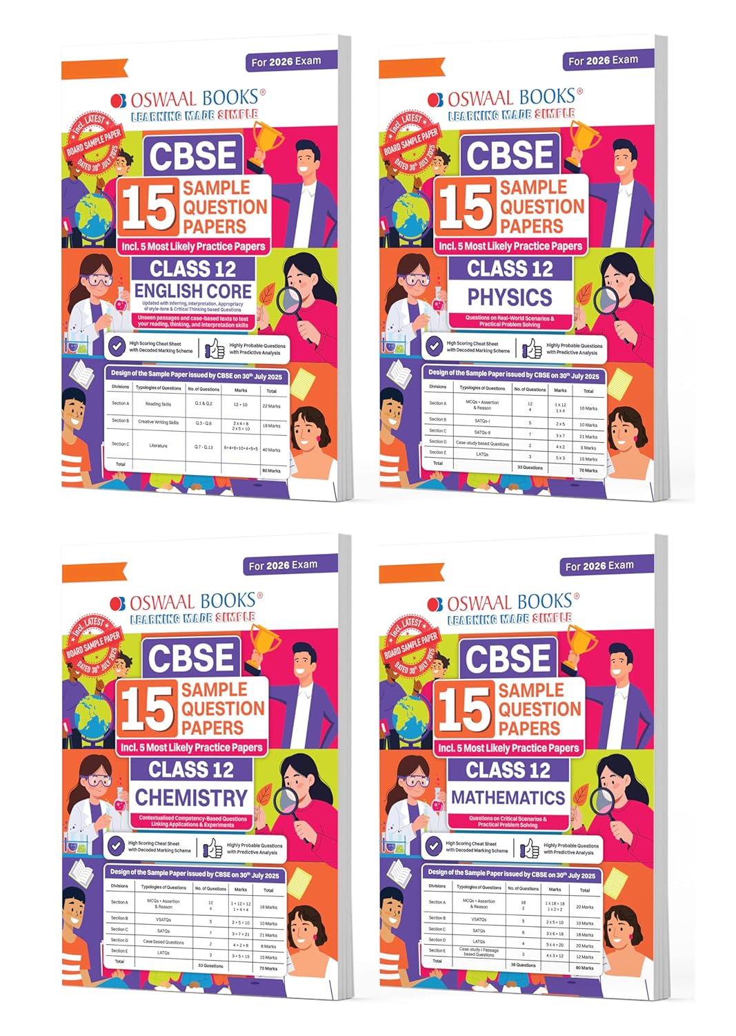 Oswaal CBSE Class 12 – 15 Sample Papers Set (Eng, Phy, Chem, Math) - 2026(English Medium)