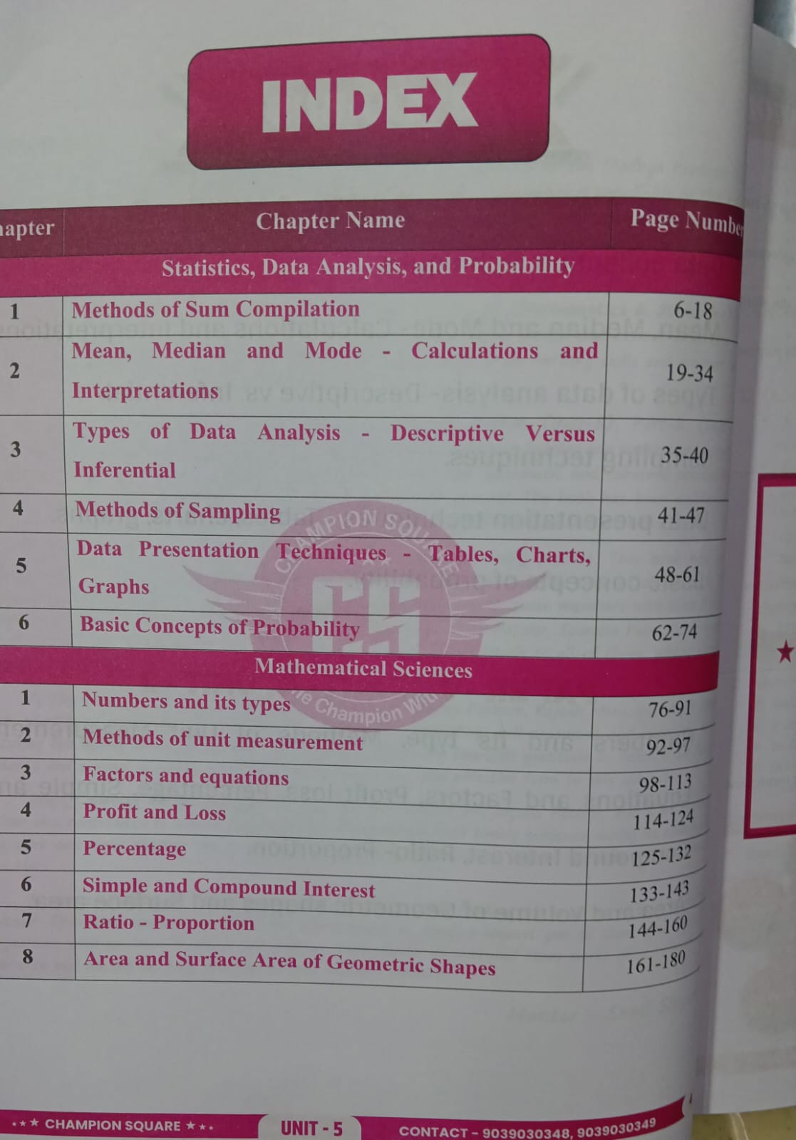 Champion Square MPPSC Mains Exam Paper-3 Part-A (Unit-5) & Part-B (Unit-2): Statistics, Data Analysis, Probability & Mathematical Sciences (Mathematics & Statistics) (English Medium)