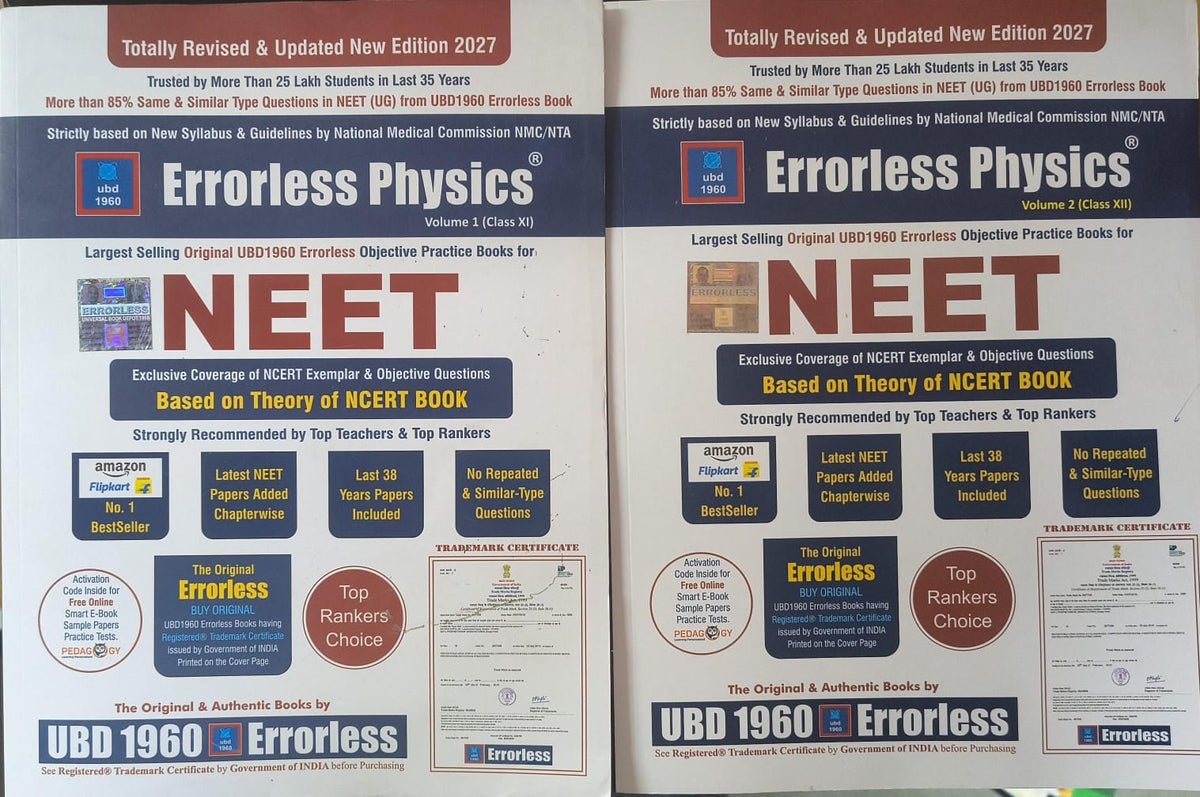 Errorless Physics Vol. 1 & 2 for Class 11 & 12 NEET Preparation Edition 2027 (English Medium)