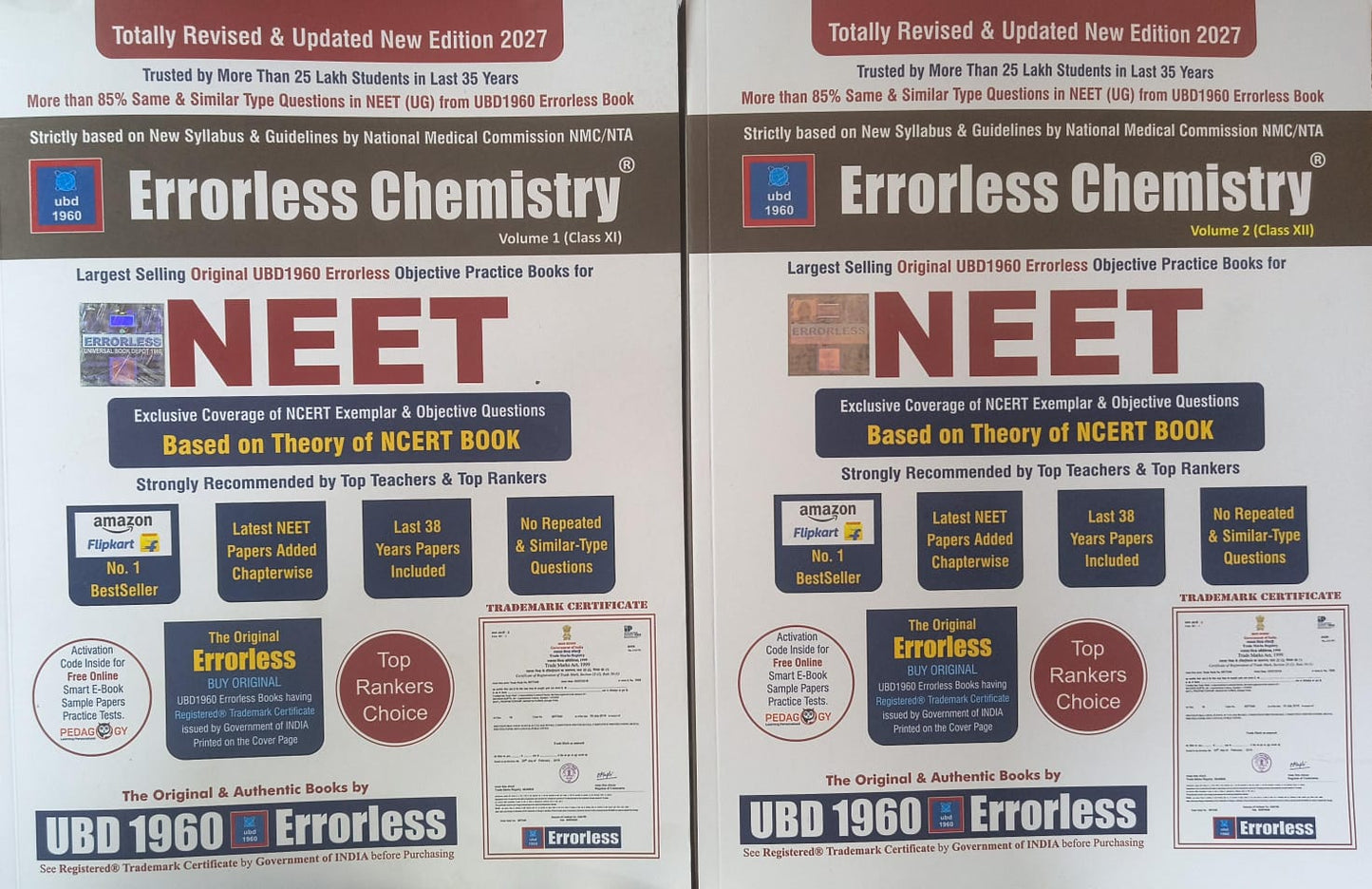 Errorless Chemistry Vol. 1 & 2 for Class 11 & 12 NEET Preparation Edition 2027 (English Medium)