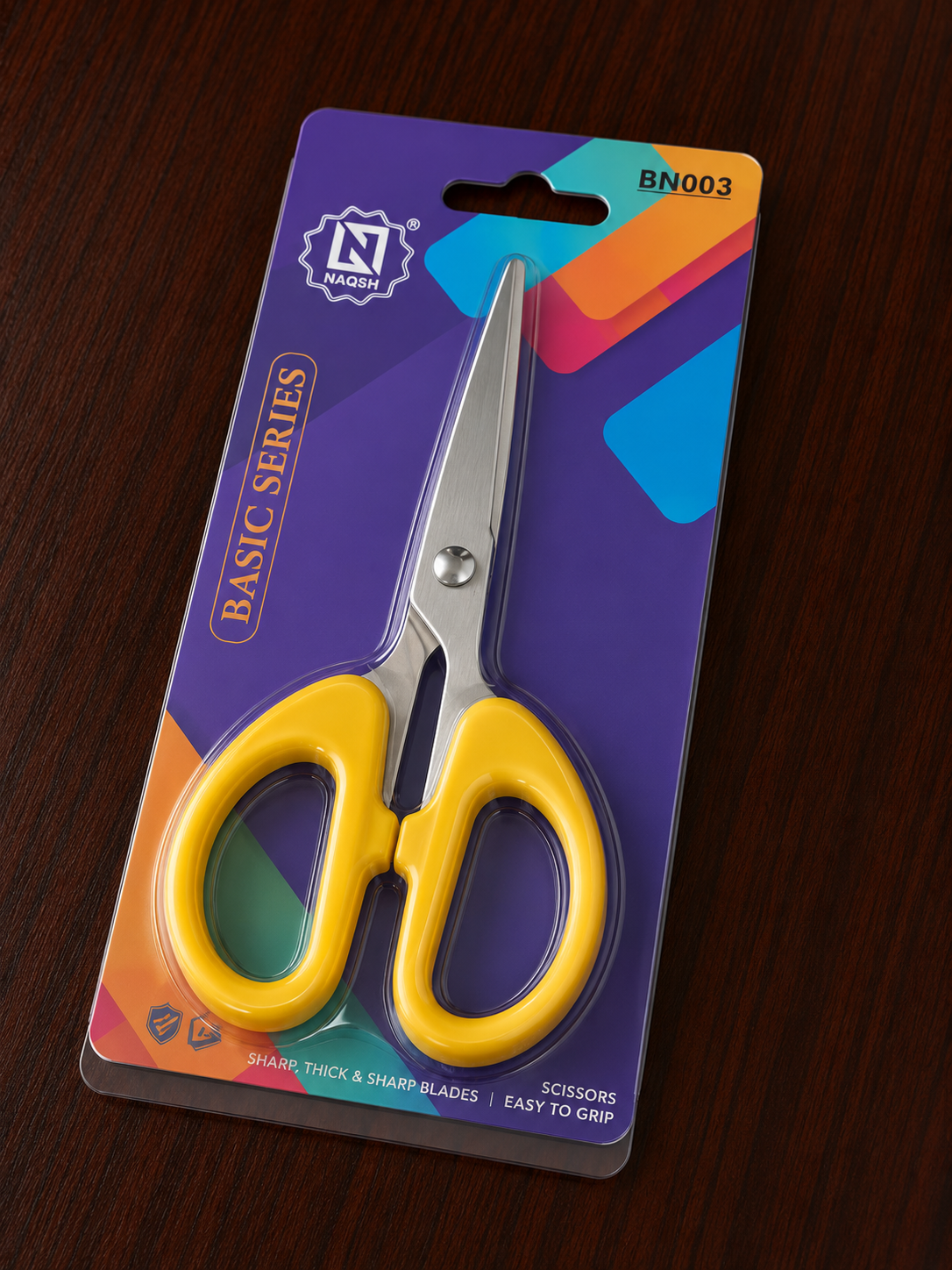 NAQSH Basic Series Stainless Steel Scissors BN003 with Yellow Comfort Grip Handle Multipurpose Office & School Scissors
