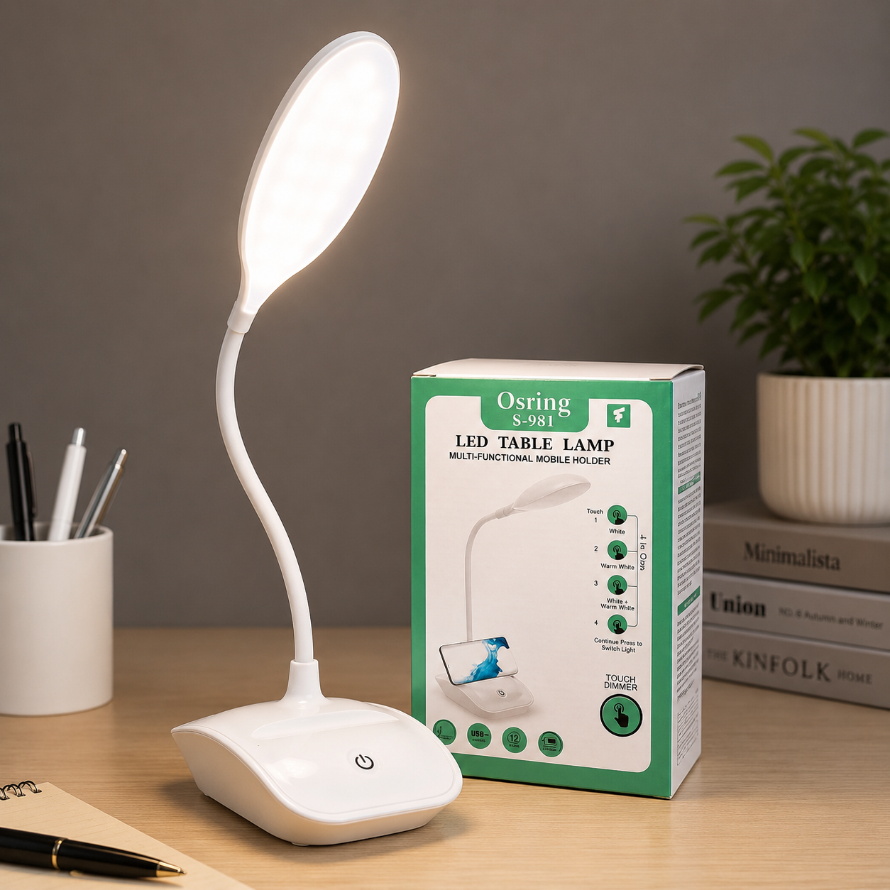 USB Rechargeable LED Table Lamp with Mobile Holder