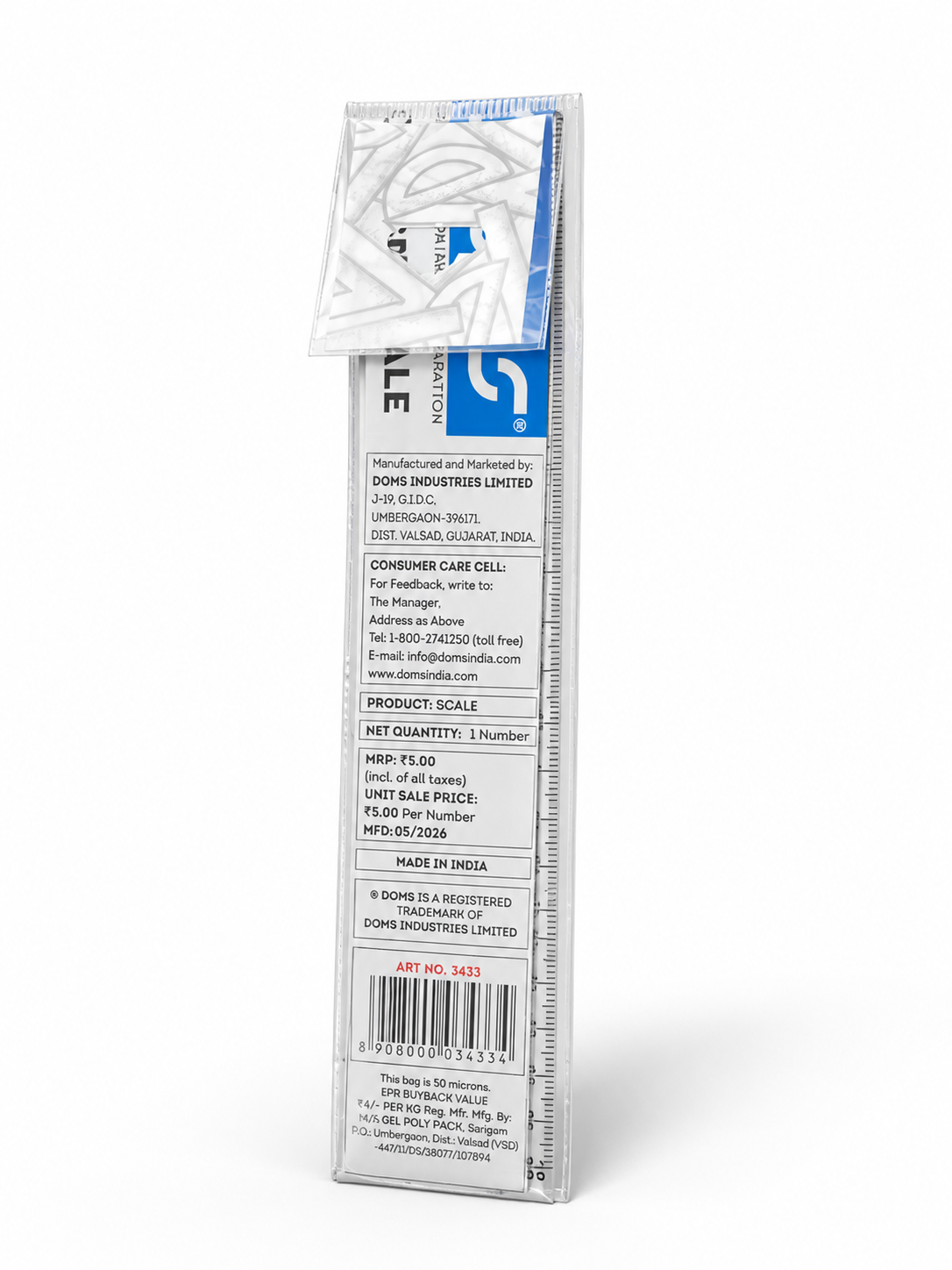 DOMS Plastic Scale 15 cm (5 Inch) Transparent Measuring Ruler Accurate & Durable Straight Ruler for School, Office & Drawing