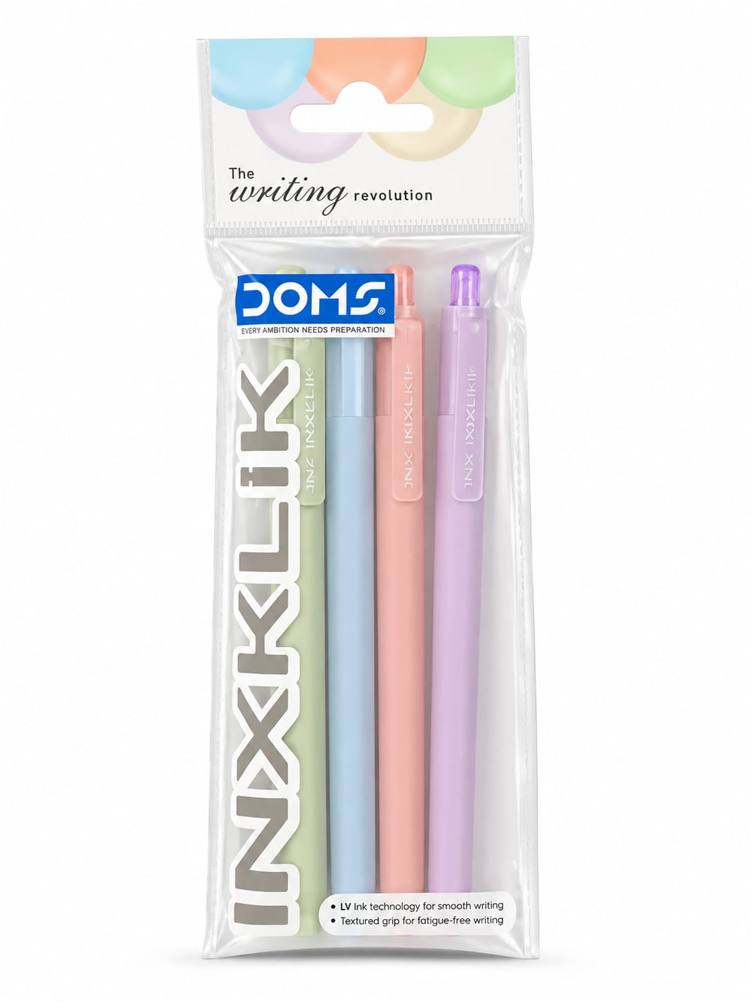 DOMS INXKLIK Ball Pen Set (Pack of 5) | Pastel Colors | Blue Ink | Smooth Writing Pens