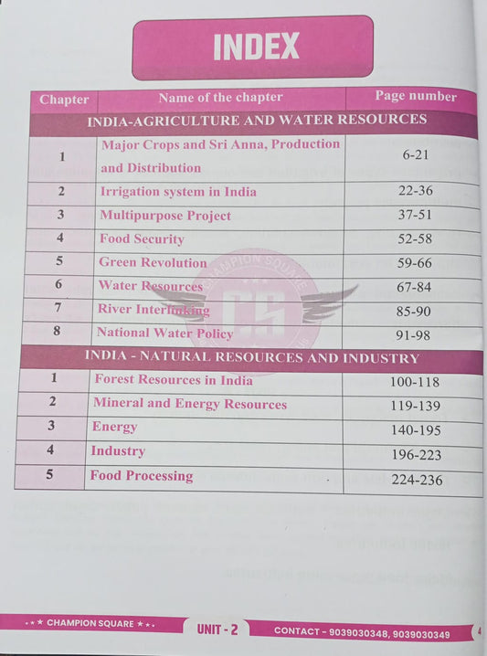 Champion MPPSC Mains Paper-1 Part-B Unit-2 & 3 Agriculture & Water Resources, Natural Resources & Industries (Indian Geography) | English Medium