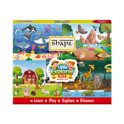 Shape Little Explorer 4-in-1 Puzzle Set Animal & Nature Jigsaw Puzzle for Kids 4 Puzzle Set