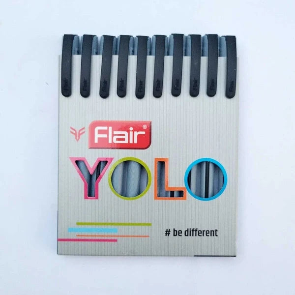Flair Yolo Ball Pen – Pack of 10 (Black) | Smooth Writing & Stylish Design