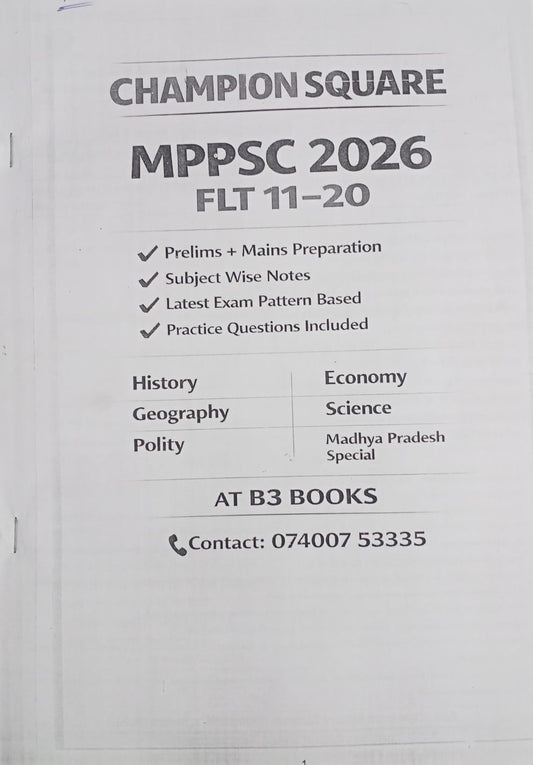 Champion Square MPPSC Full Length Test Series FLT 11–20 | Hindi & English Medium Practice Papers