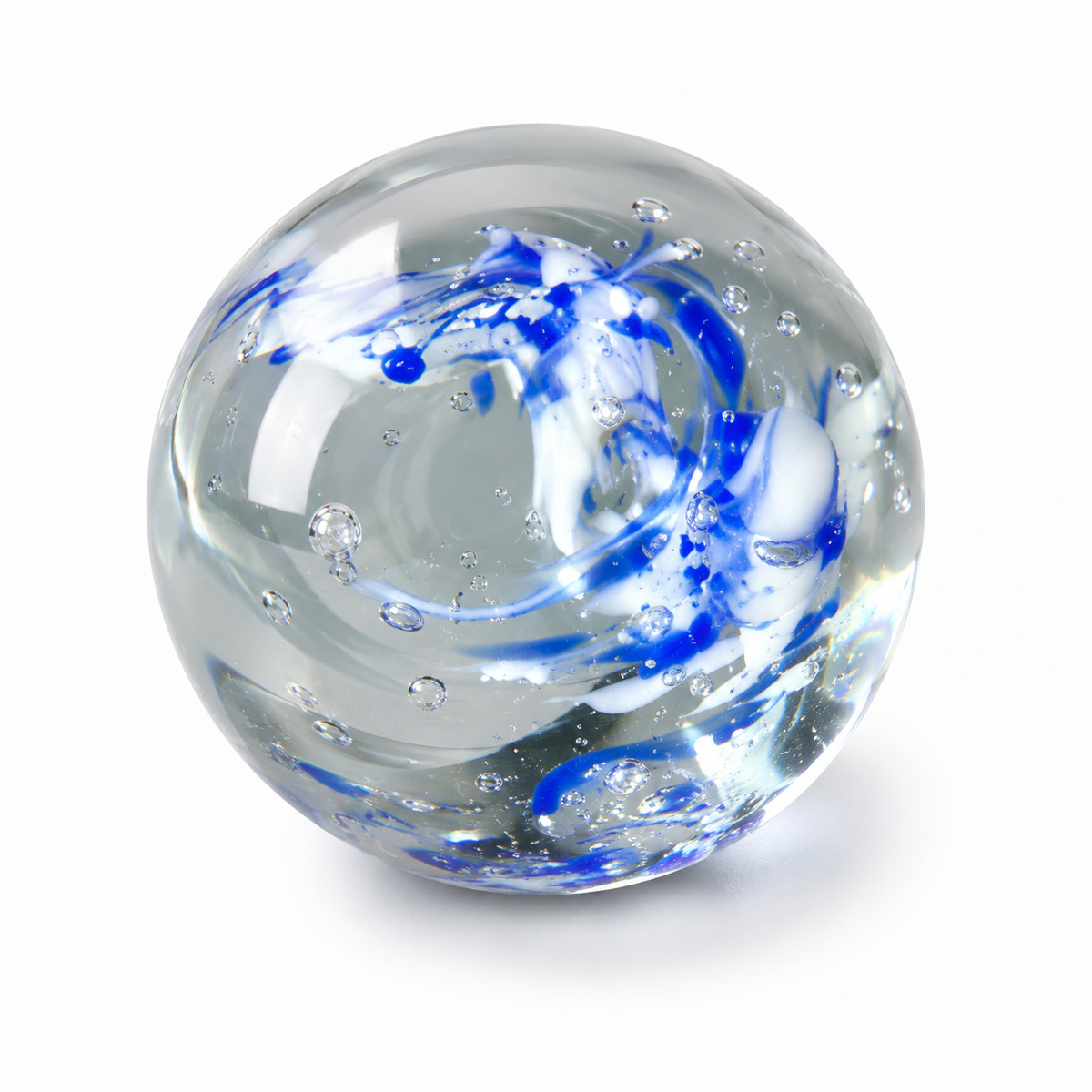 Decorative Blue & White Glass Paperweight Crystal Desk Paper Weight | Round Office Table Accessory | Home & Office Decor