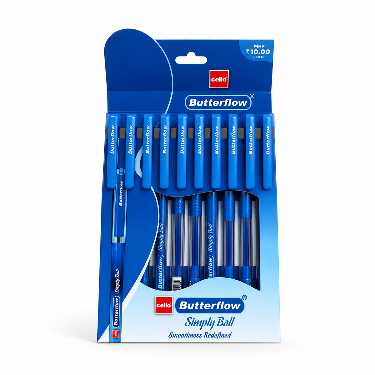 Cello Butterflow Simply Ball Pen – Blue Ink, Pack of 10 Pieces
