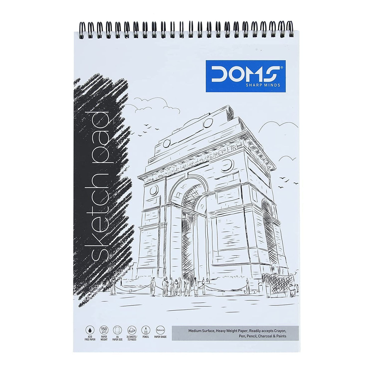 Doms Spiral Sketch Book – A5 Size (21 × 14.8 cm), 72 Pages | Plain Drawing Paper