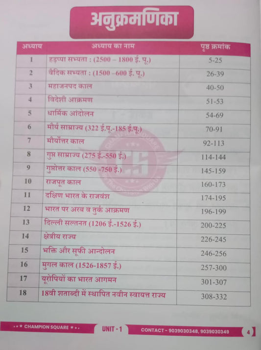 Champion Square MPPSC Mains Paper 1 Part A Unit 1 | Prachin evam Madhyakalin Bharat ka Itihas | Hindi Medium