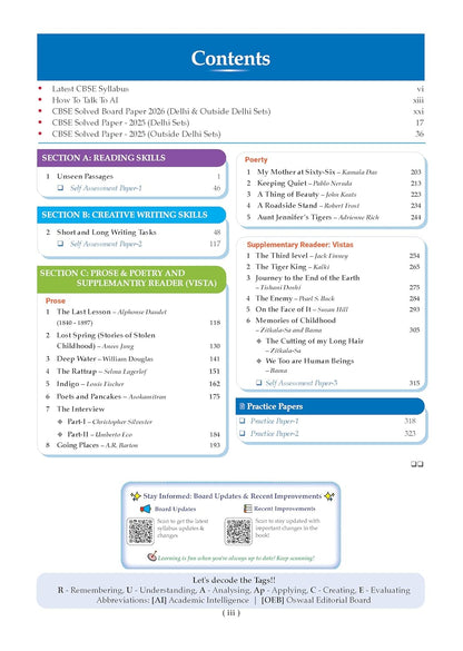 Oswaal CBSE English core Question Bank  Class 12 (2017–2026) Chapter & Topic-wise Solved Papers(English Medium)