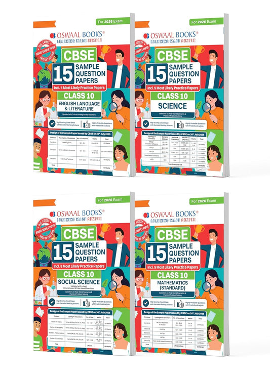 Oswaal CBSE Class 10 – 15 Sample Papers Set (Eng, Sci, SST, Math Std) – 2026 English Medium
