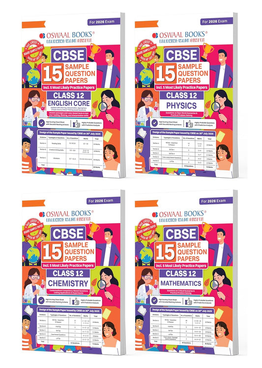 Oswaal CBSE Class 12 – 15 Sample Papers Set (Eng, Phy, Chem, Math) - 2026(English Medium)