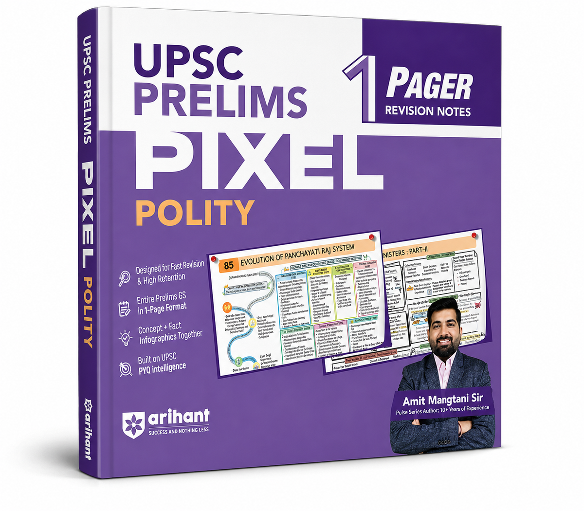 Arihant UPSC Prelims Pixel Polity – 1 Pager Revision Notes UPSC & State PCS (English Medium)