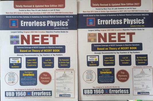 Errorless Physics Vol. 1 & 2 for Class 11 & 12 NEET Preparation Edition 2027 (English Medium)