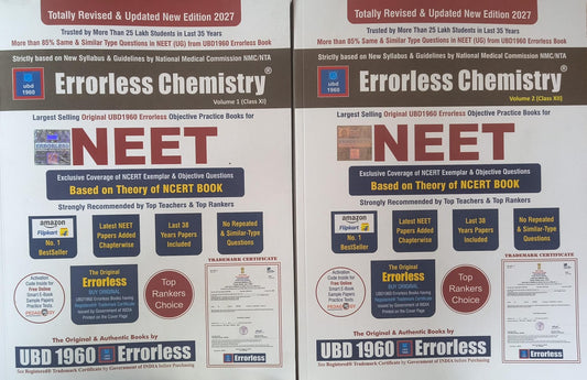Errorless Chemistry Vol. 1 & 2 for Class 11 & 12 NEET Preparation Edition 2027 (English Medium)