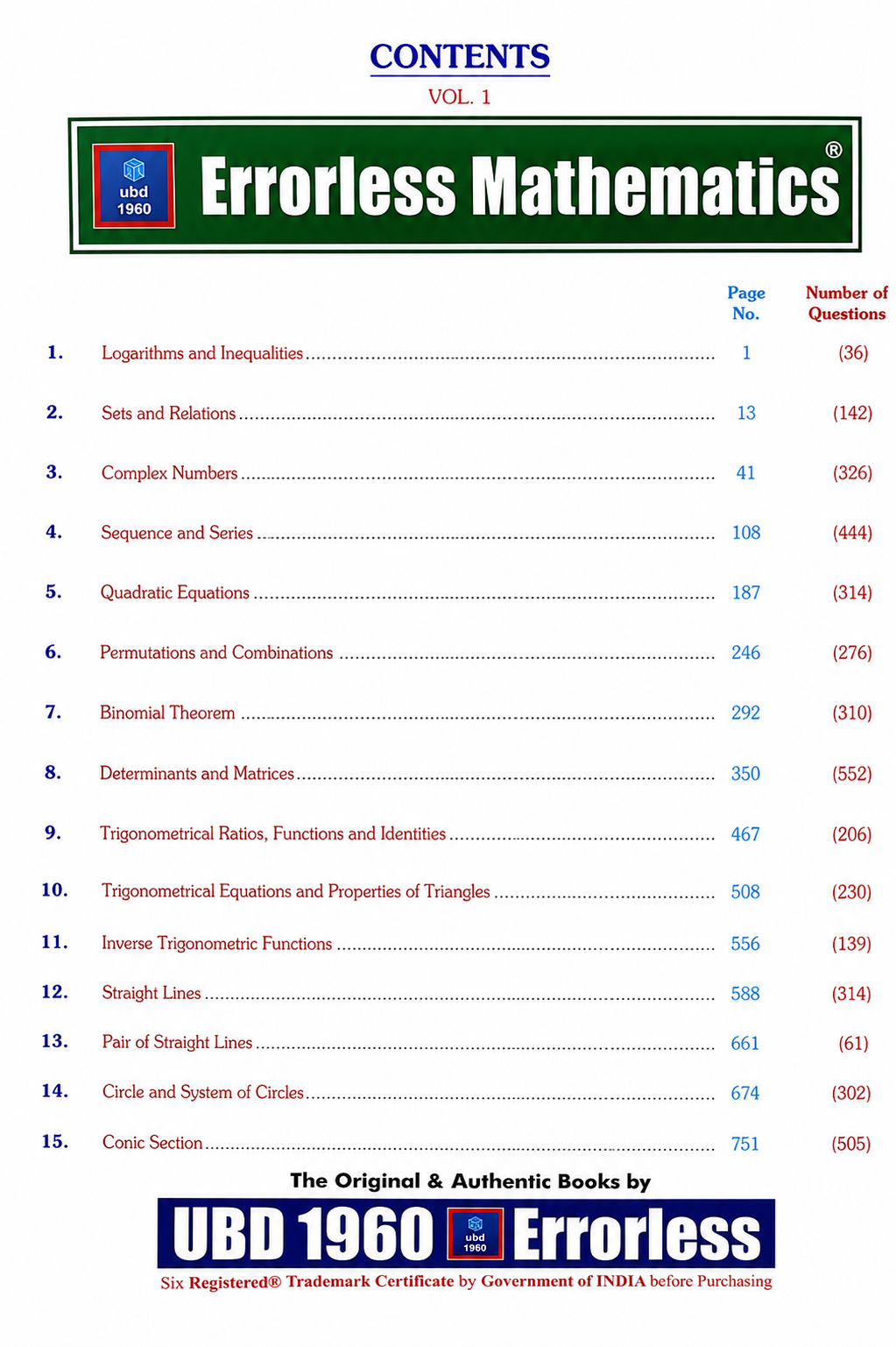 Errorless IIT-JEE Mathematics (Combo Vol 1 & 2) JEE Main & JEE Advanced 2027 Edition (English Medium)