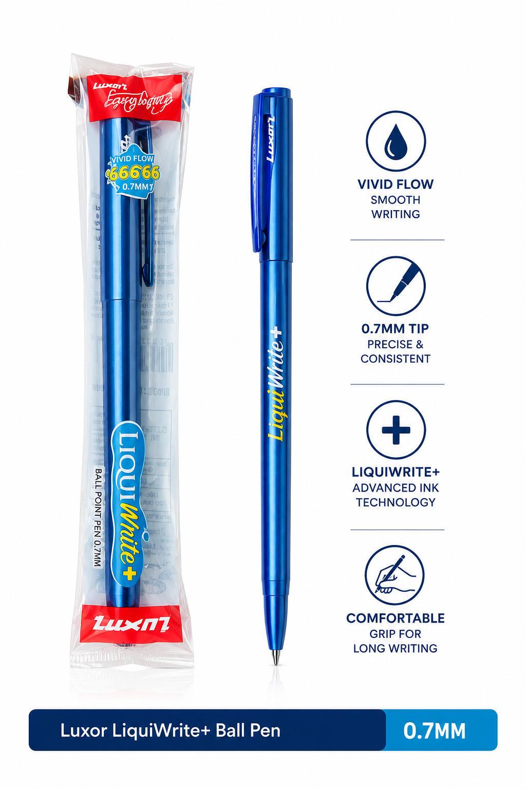 Luxor Liquiwrite Ball Pen – Blue Ink Smooth Writing Pen