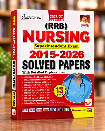 Kiran RRB Nursing Superintendent Solved Papers 2015–2026 – 13 Sets – Railway Nursing Superintendent Exam – English Medium