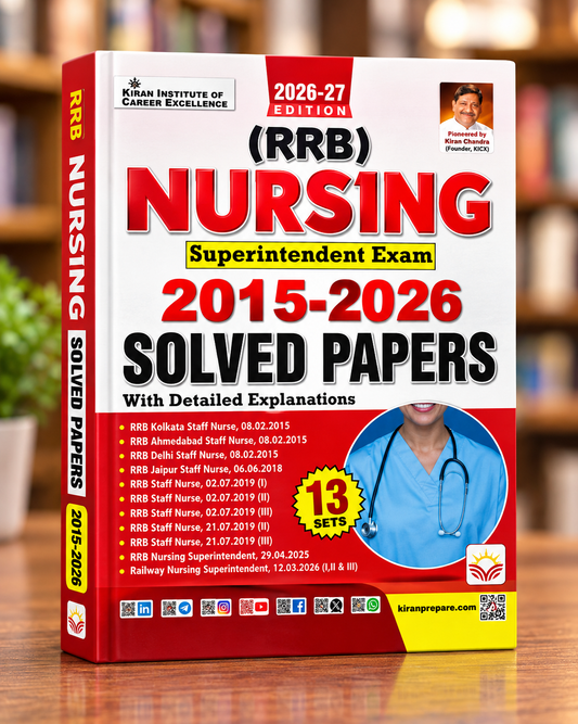 Kiran RRB Nursing Superintendent Solved Papers 2015–2026 – 13 Sets – Railway Nursing Superintendent Exam – English Medium
