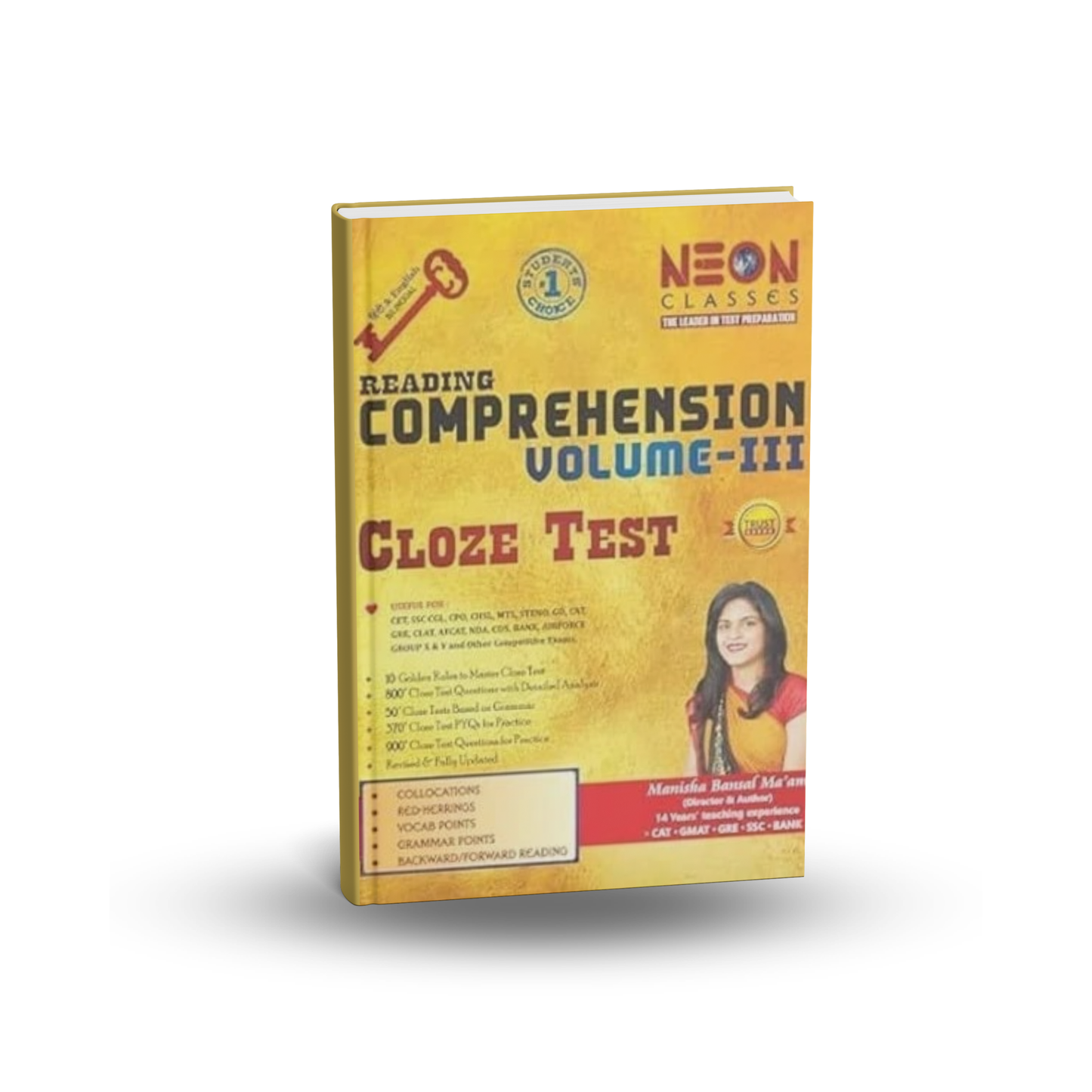 Neon Classes - Reading Comprehension (VoL-3) Cloze Test Book by Manisha bansal | English Medium