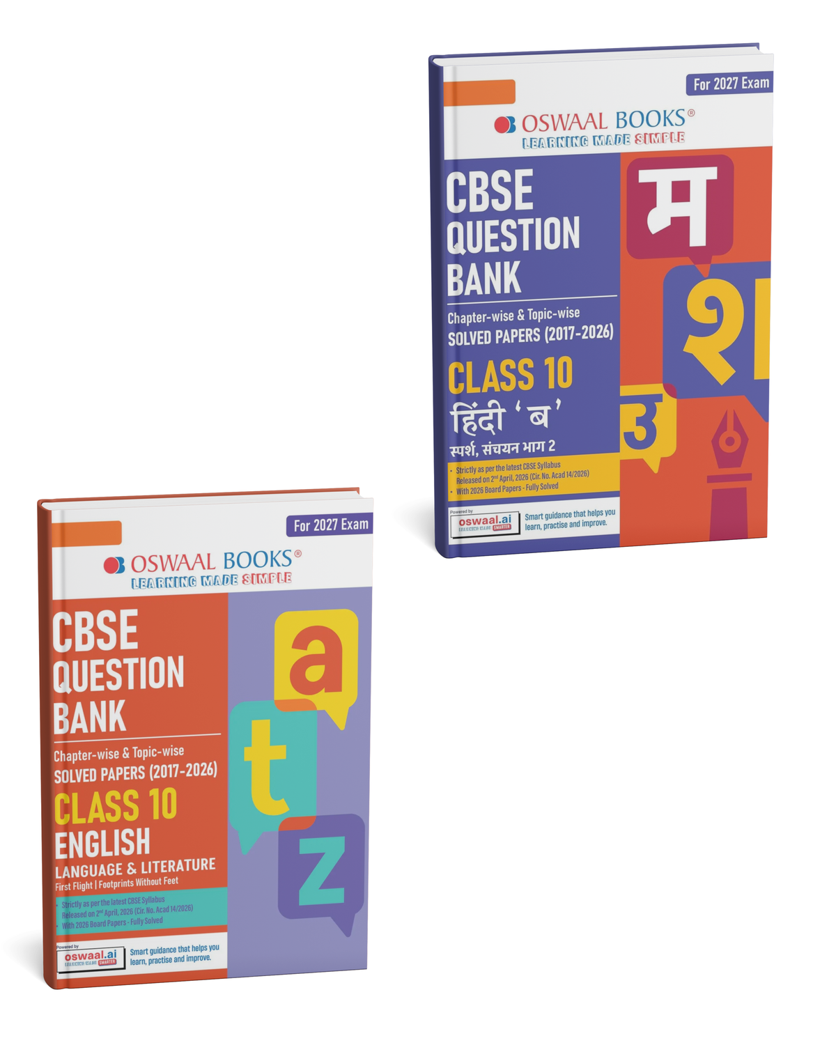 Oswaal CBSE Class 10 Combo Pack: Hindi-B & English Language & Literature Question Banks Chapter & Topic-wise Solved Papers (2017–2026) Based on Latest Syllabus 2027