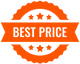 Orange best price badge with decorative stars and scalloped edges.