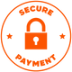 Orange secure payment icon with a padlock and stars for safe online shopping.