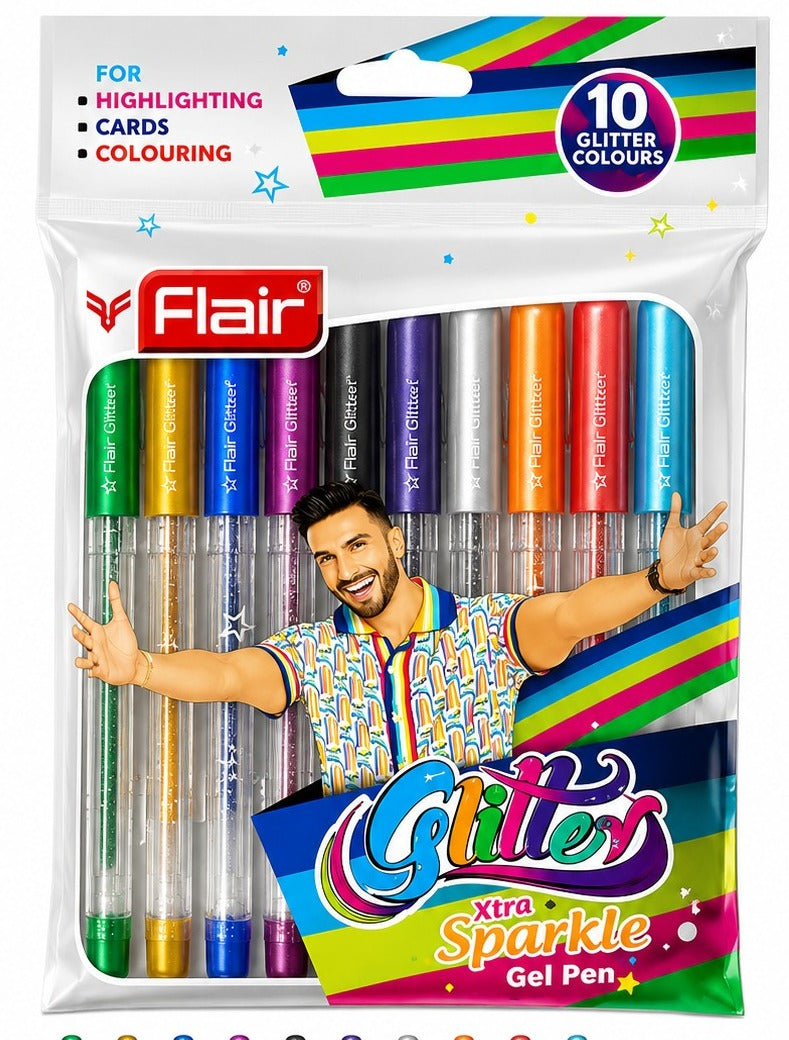 Flair Glitter Xtra Sparkle Gel Pen (10 Pieces)