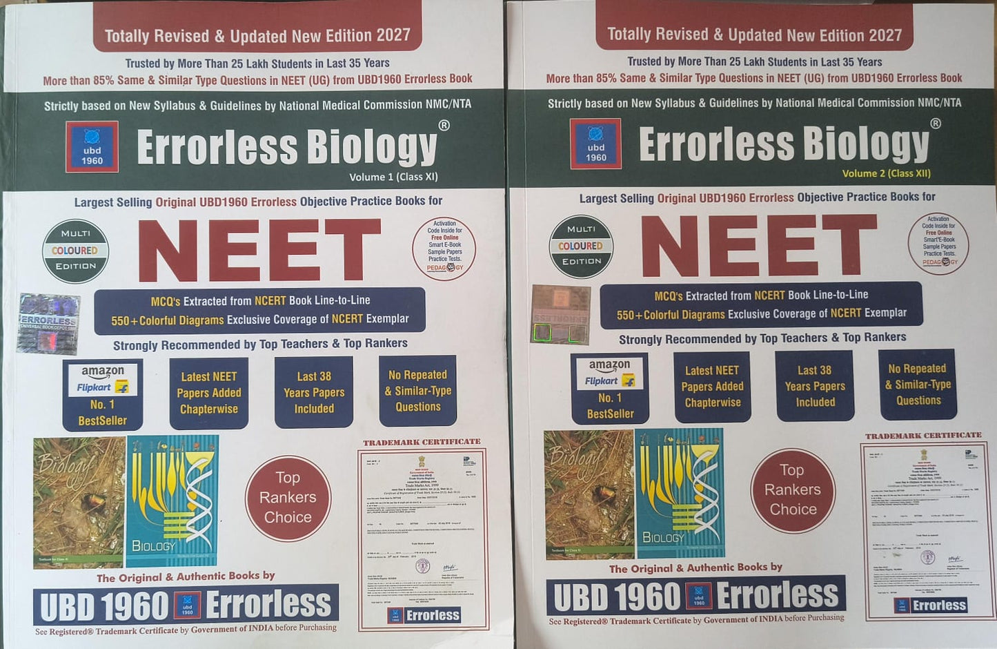 Errorless Biology Vol. 1 & 2 for Class 11 & 12 NEET Preparation Edition 2027 (English Medium)