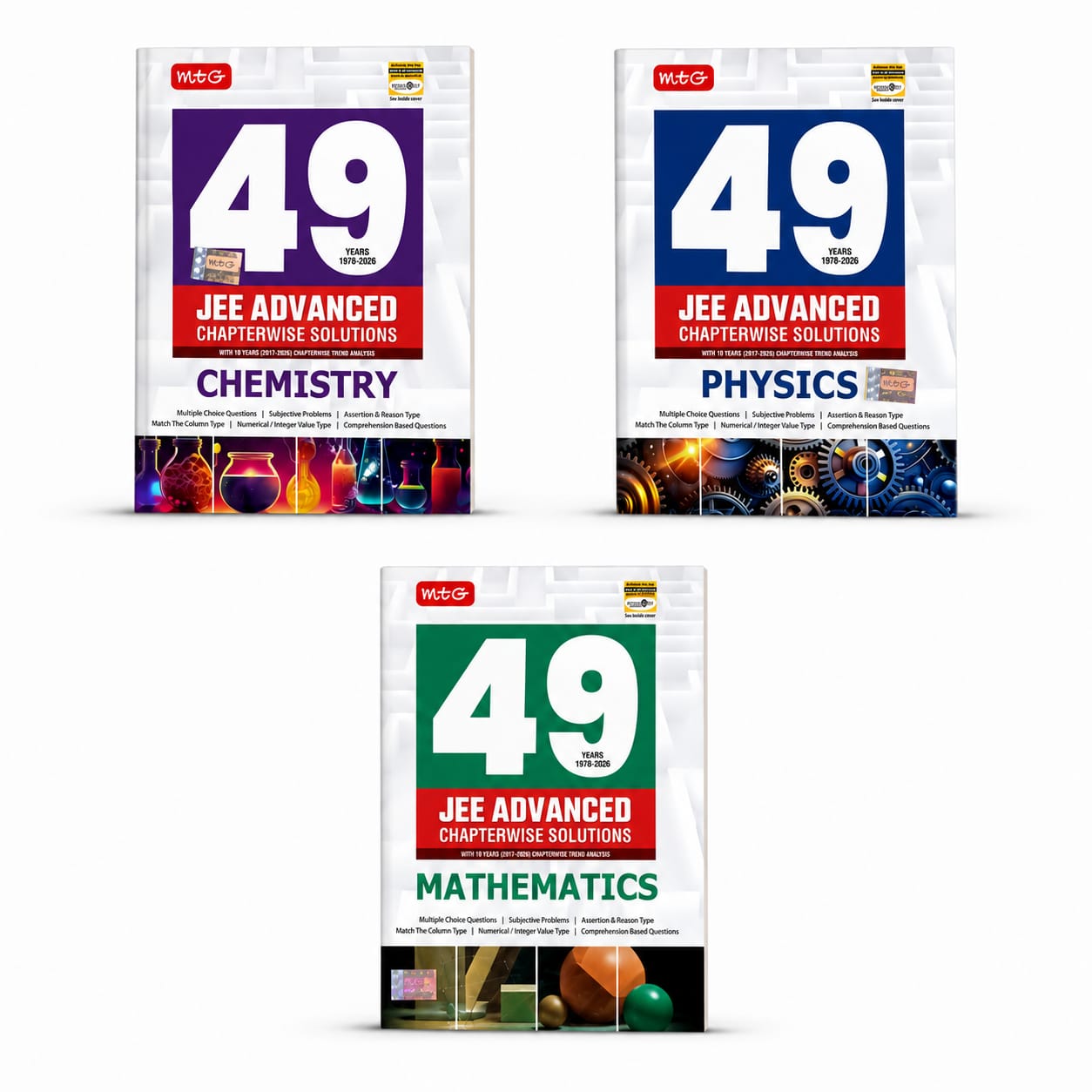 MTG 49 Year JEE Advanced Chapterwish solutions (combo of 3 Books maths, Chemisstry ,physics ) English Medium