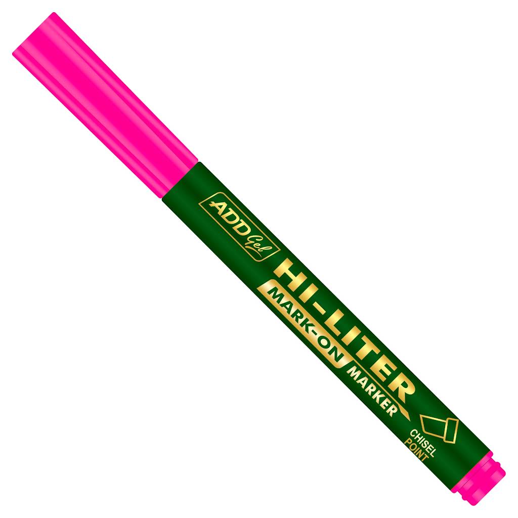 ADD Gel Hi-Liter Fluorescent Pink Highlighter Pen | Chisel Tip | Bright Quick-Dry Ink | Smooth Marking for Notes, Study, Office & School
