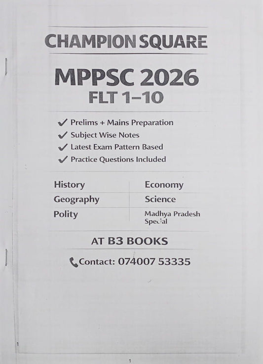 Champion Square MPPSC Full Length Test Series FLT 1–10 | Hindi & English Medium Practice Papers