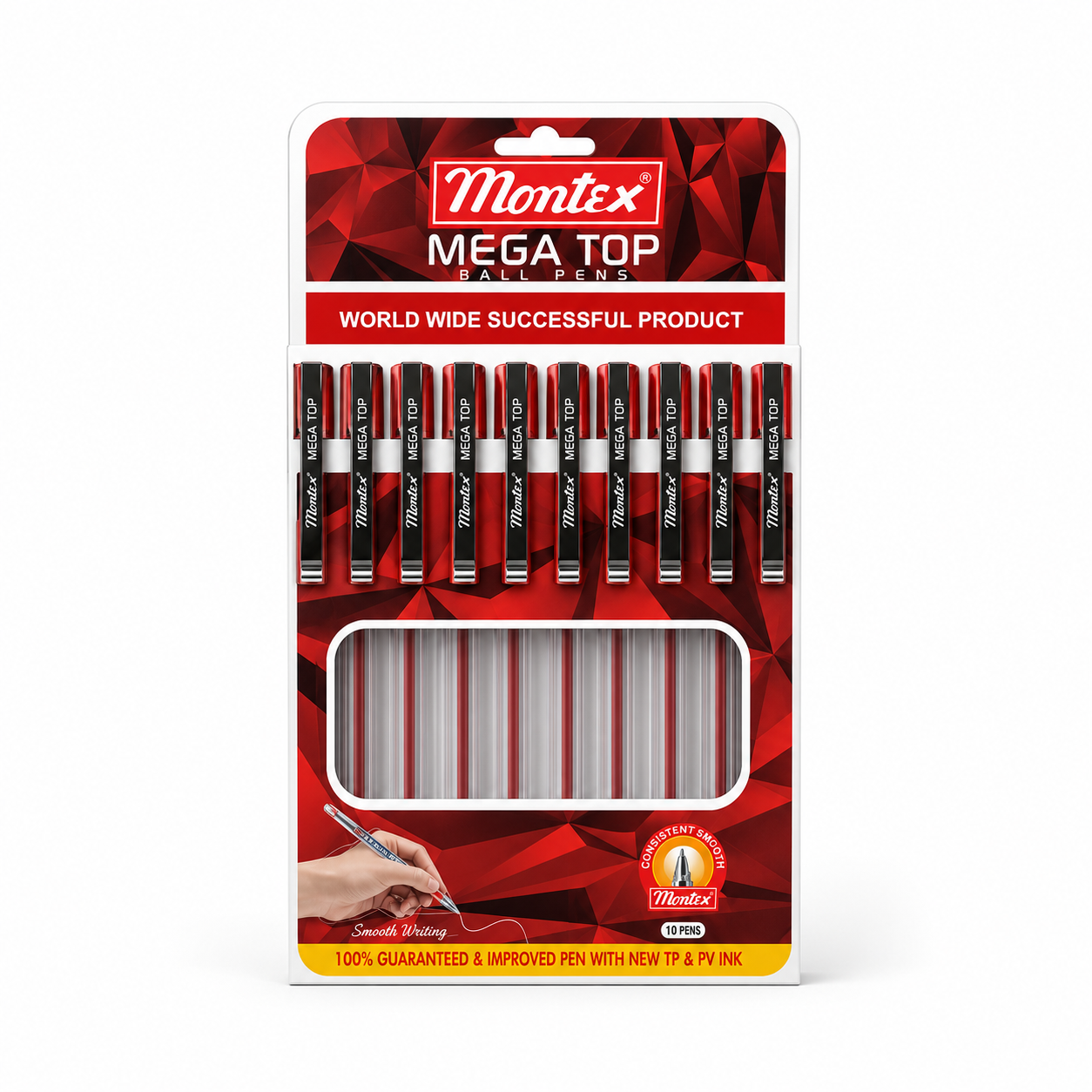 Montex Mega Top Ball Pen – 10 Piece Pack (Red Ink)