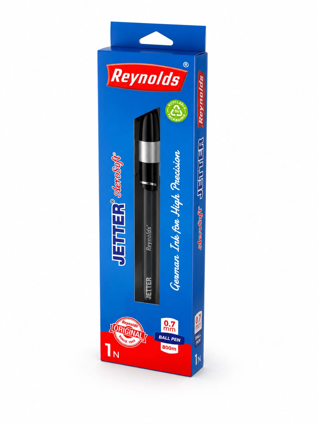 Reynolds Jetter Aerosoft Ball Pen 0.7mm | German Ink | Smooth Writing Black Ball Pen (1 Pc)