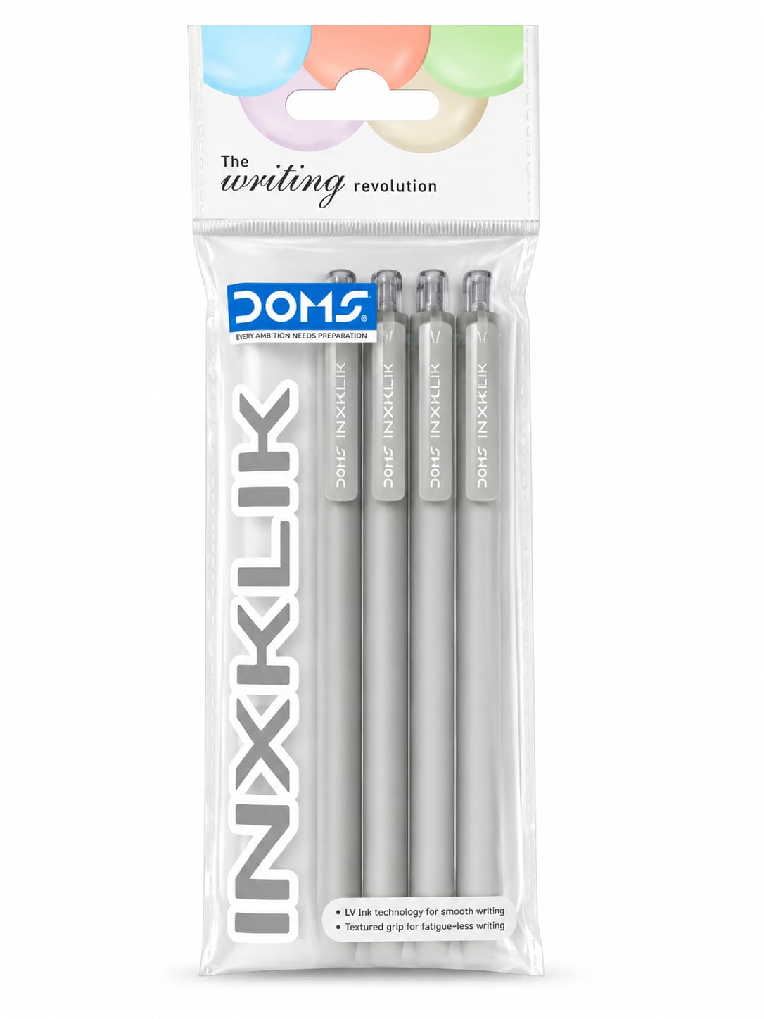 DOMS INXKLIK Ball Pen Set (Pack of 5) | Pastel Colors | Black Ink | Smooth Writing Pens